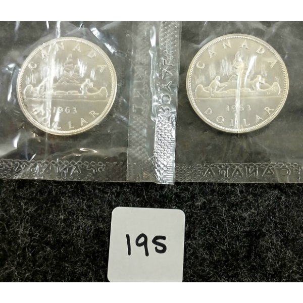  LOT OF 2 - 1963 CDN SILVER DOLLARS - VOYAGEUR