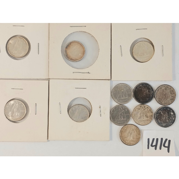 LOT OF 12 - 1947-1969 CDN 10 CENT SILVER COINS