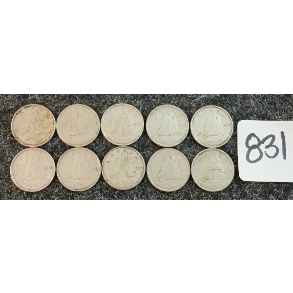 LOT OF 10 - 1946-1964 CDN 10 CENT COINS