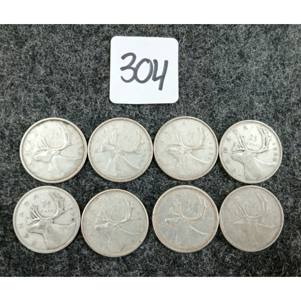 LOT OF 8 - 1940-1966 CDN 25 CENT COINS