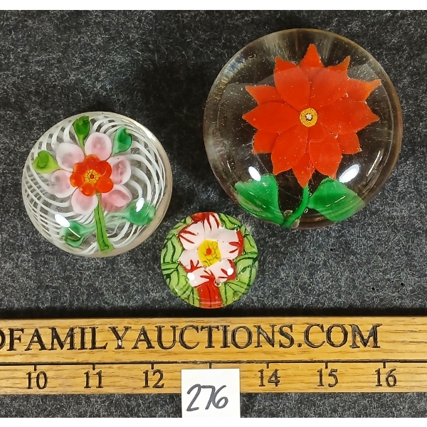 LOT OF 3 - BACCARAT CLEMATIS GLASS PAPERWEIGHTS