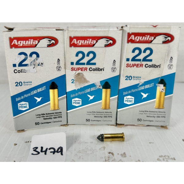 AMMO: 150X AGUILA .22 CAL COLIBRI & SUPER COLIBRI 