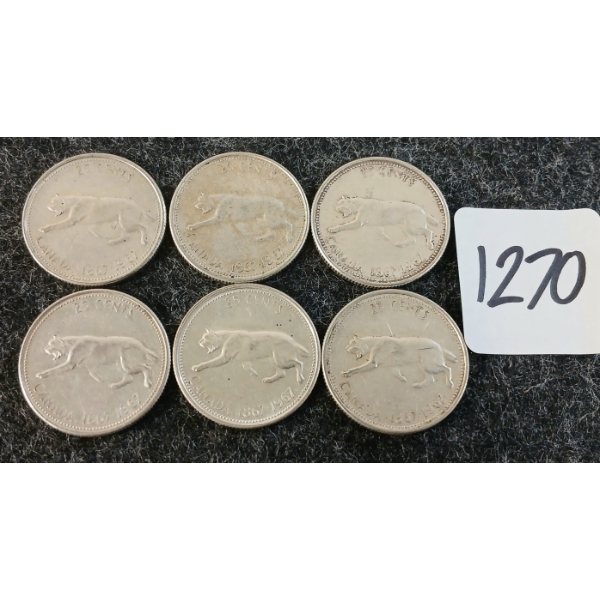 LOT OF 6 - 1967 CDN 25 CENT COINS