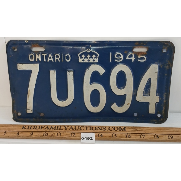 1945 ONTARIO LICENCE PLATE