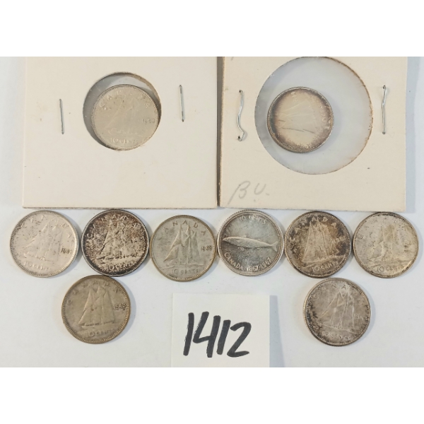 LOT OF 10 - 1943-1967 CDN 10 CENT SILVER COINS