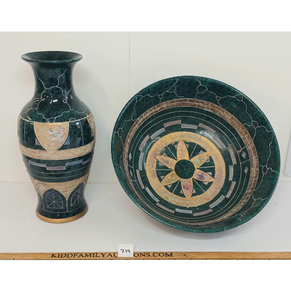 LOT OF 2 - GEOMETRIC MOTIF BOWL & VASE
