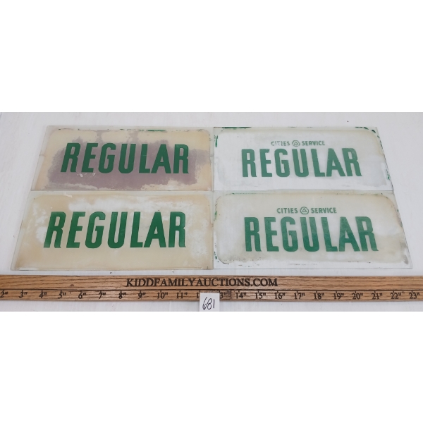 LOT OF 4 - CITIES SERVICE REGULAR GAS PUMP AD GLASS PCS