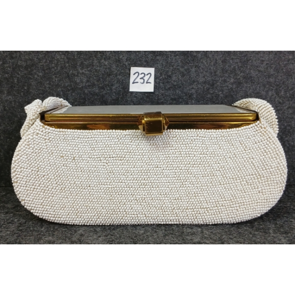 BEADED BOX CLUTCH PURSE W/ COMPACT MIRROR
