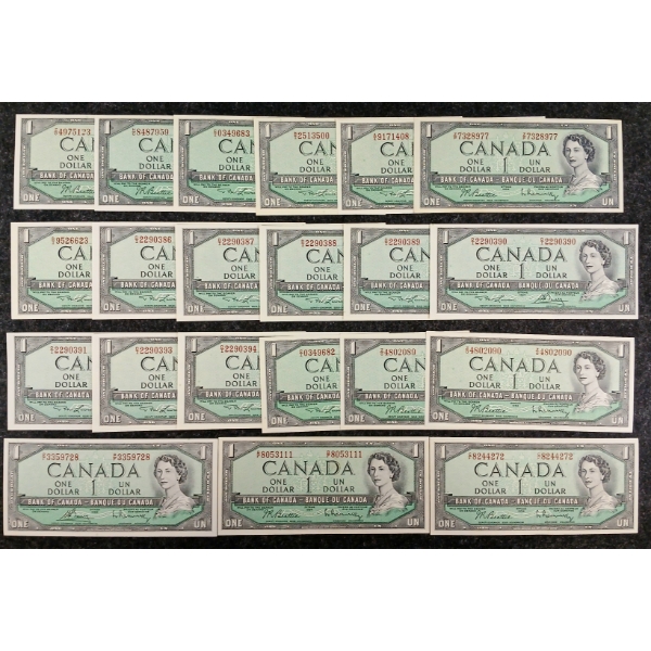 LOT OF 21 - 1967 CDN $1 BANKNOTES