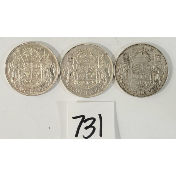 LOT OF 3 - 1952 CDN 25 CENT SILVER COINS