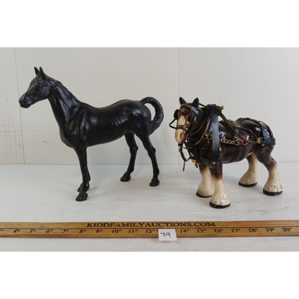 LOT OF 2 - CAST IRON & PORCELAIN HORSE FIGURINES