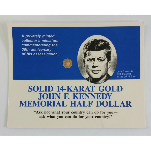 SOLID 14K GOLD JOHN F. KENNEDY MEMORIAL HALF DOLLAR