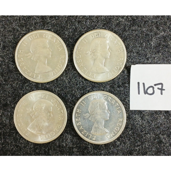 LOT OF 4 - 1962 CDN 50 CENT SILVER COINS