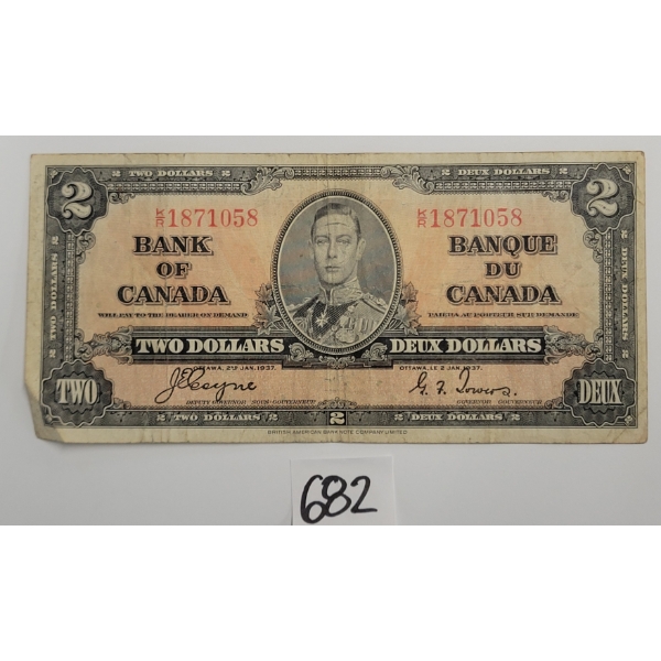 1937 BANK OF CANADA $2 BANKNOTE