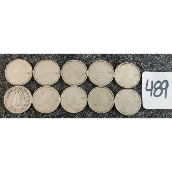 LOT OF 10 - 1953 CDN 10 CENT COINS