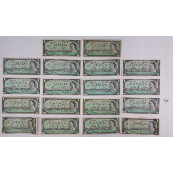 LOT OF 18 - 1967 CDN $1 BANKNOTES