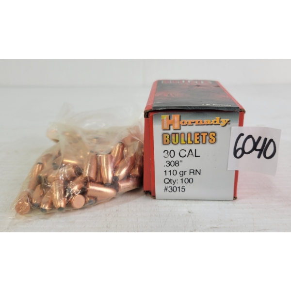 BULLETS: 100X HORNADY .308CAL - 110GR - RN