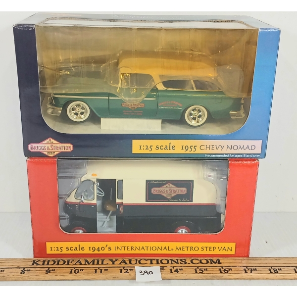 LOT OF 2 - BRIGGS & STRATTON DIECAST 1940'S INTERNATIONAL METRO STEP VAN & '55 CHEVY NOMAD MODELS