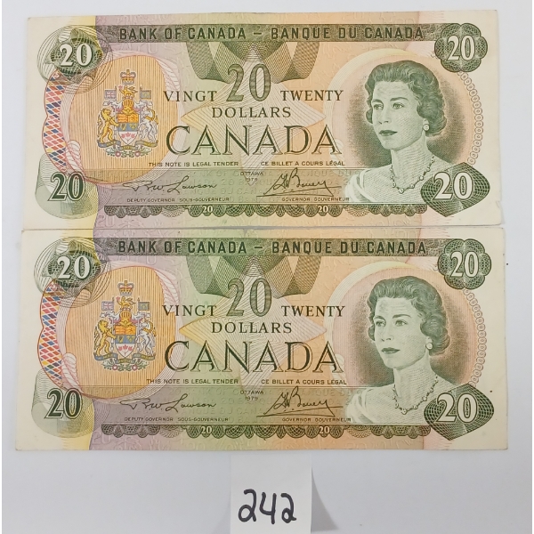 LOT OF 2 - 1979 CDN $20 BANKNOTES