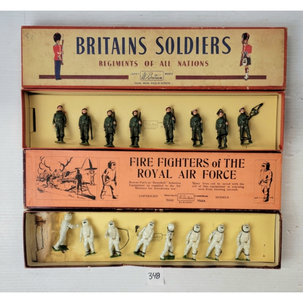LOT OF 2 - BRITAINS SOLDIERS LEAD FIGURES - NO. 1758 FIRE FIGHTERS R.A.F. & 2010 AIRBORNE INFANTRY