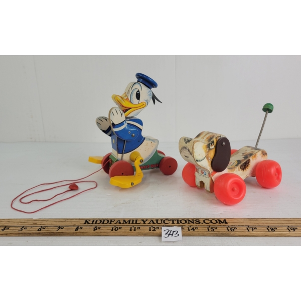 LOT OF 2 - FISHER PRICE DONALD DUCK & LITTLE SNOOPY PULL-ALONG TOYS