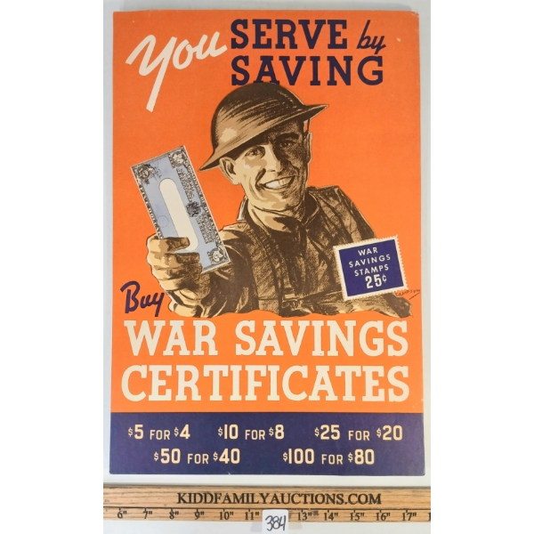 "YOU SERVE BY SAVING" WAR SAVINGS CERTIFICATES CARDBOARD COUNTERTOP DISPLAY