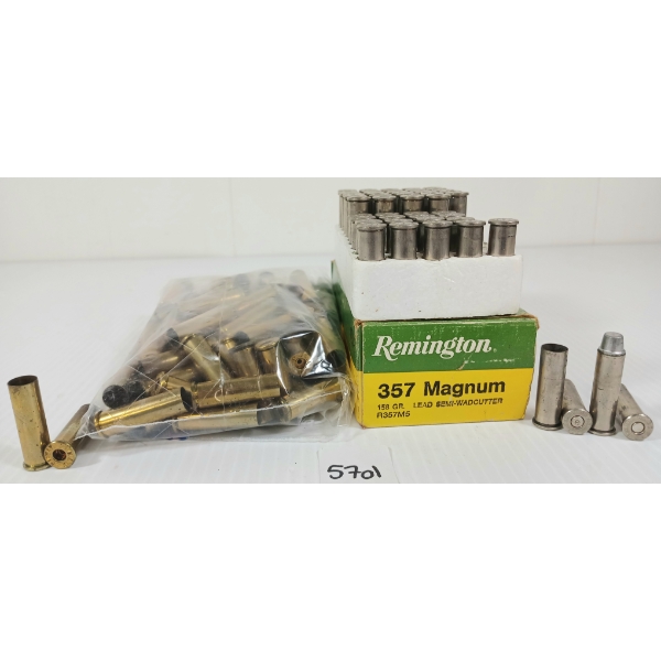 AMMO / BRASS: 31X REMINGTON .357 MAG - 158GR - LEAD SEMI-WADCUTTER LIVE - 96X BRASS