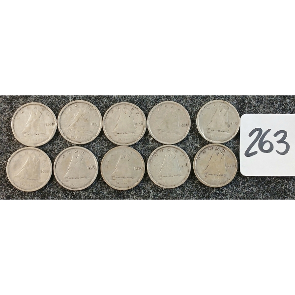 LOT OF 10 - 1939 CDN 10 CENT COINS