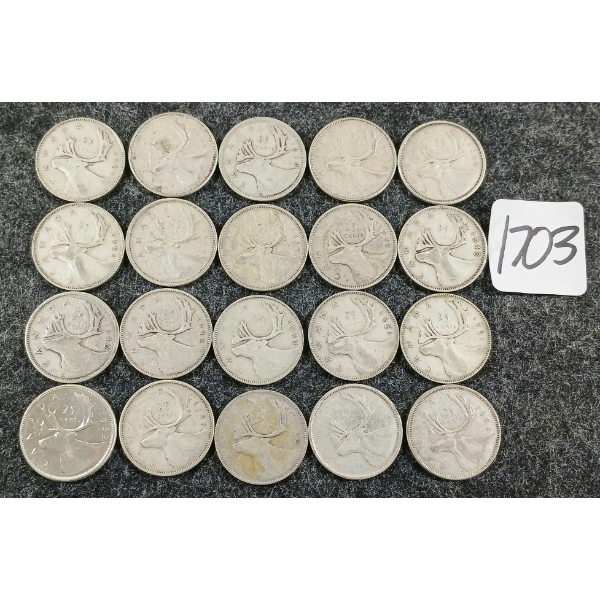 LOT OF 20 - 1939-1965 CDN 25 CENT COINS