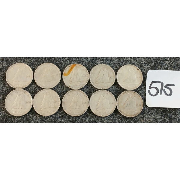 LOT OF 10 - 1951 CDN 10 CENT COINS
