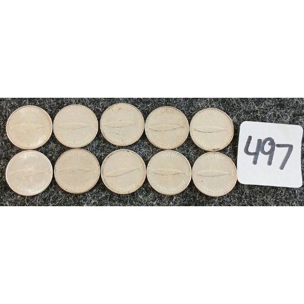 LOT OF 10 - 1967 CDN 10 CENT COINS