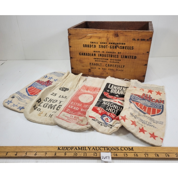 LOT OF 6 - CIL AMMO CRATE & LEAD SHOT BAGS - INCL ALL-AMERICAN