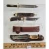 Image 1 : LOT OF 3 - ANTLER HANDLE KNIVES W/ LEATHER SHEATHS