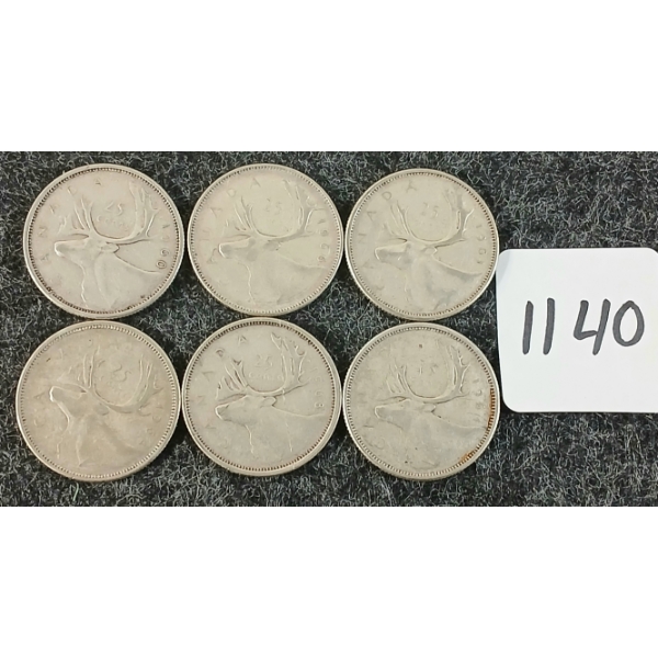 LOT OF 6 - 1960-1966 CDN 25 CENT COINS