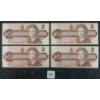 Image 1 : LOT OF 4 - 1986 CDN $2 BANKNOTES - CONSECUTIVE