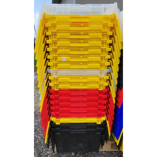 LOT OF 19 - ULINE BINS W/ FOLDING LIDS