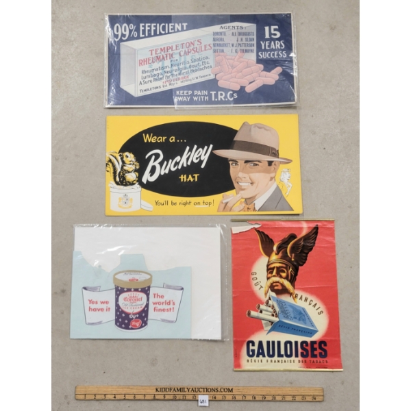 LOT OF 4 - PAPER & CARDBOARD ADVERTISEMENTS - TEMPLETON'S RHEUMATIC CAPSULES