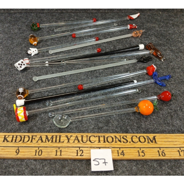 LOT OF 18 - GLASS SWIZZLE STICKS
