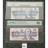 Image 1 : LOT OF 2 - 1986 & 1989 CDN $5 & 10 BANKNOTES - LEGACY & PMG GRADED