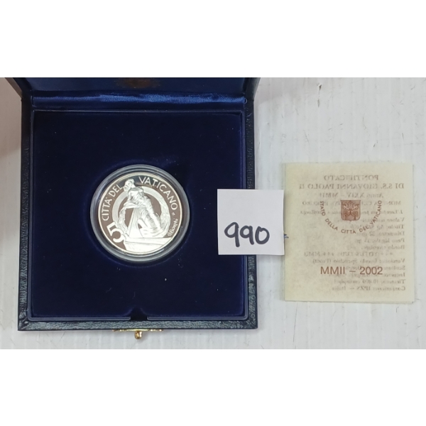 2002 VATICAN 5 EURO SILVER PROOF COIN