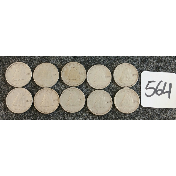 LOT OF 10 - 1941-1944 CDN 10 CENT COINS
