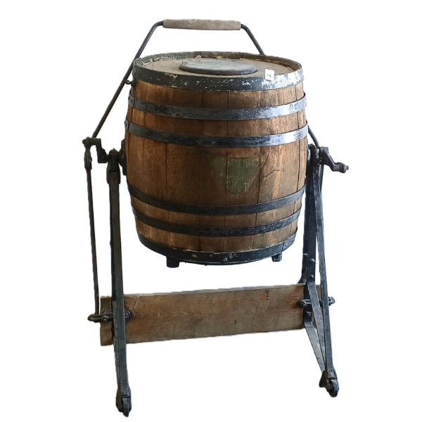 WOODEN BARREL PEDAL BUTTER CHURN - C. 1880-1920