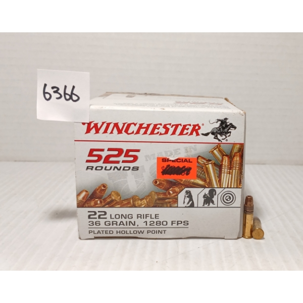 AMMO: APPROX 525X WINCHESTER .22 LR - 36GR - HP
