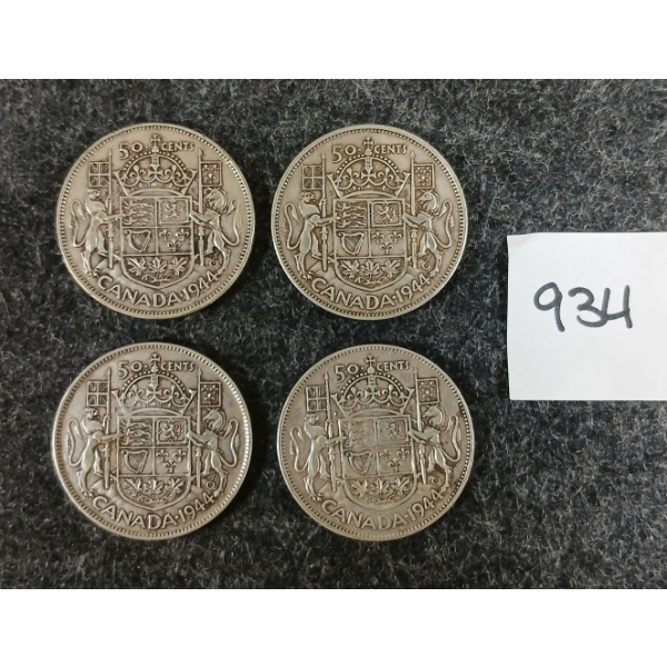 LOT OF 4 - 1944 CDN 50 CENT SILVER COINS