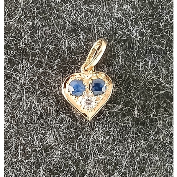 GOLD PLATED ROUND CUT NATURAL BLUE SAPPHIRE & CUBIC ZIRCONIA HEART PENDANT ($1,038.00 APPRAISAL)