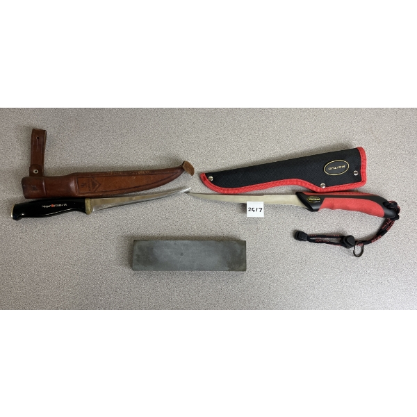 JOB LOT - FILLETING KNIFE AND SHARPENING STONE 