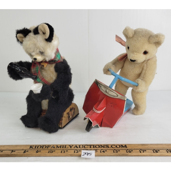 LOT OF 2 - TIN BATTERY OP SCOOTER BEAR & SODA DRINKIN BEAR TOYS