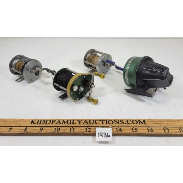 LOT OF 4 - FISHING REELS - INCL SHAKESPEARE & JOHNSON