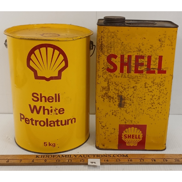 LOT OF 2 - SHELL WHITE PETROLATUM & MOTOR OIL CANS - GAL & 5 KG