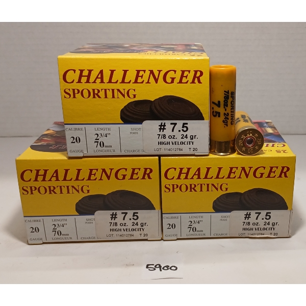 AMMO: 75X CHALLENGER 20GA - 2 3/4IN - #7.5 SHOT 